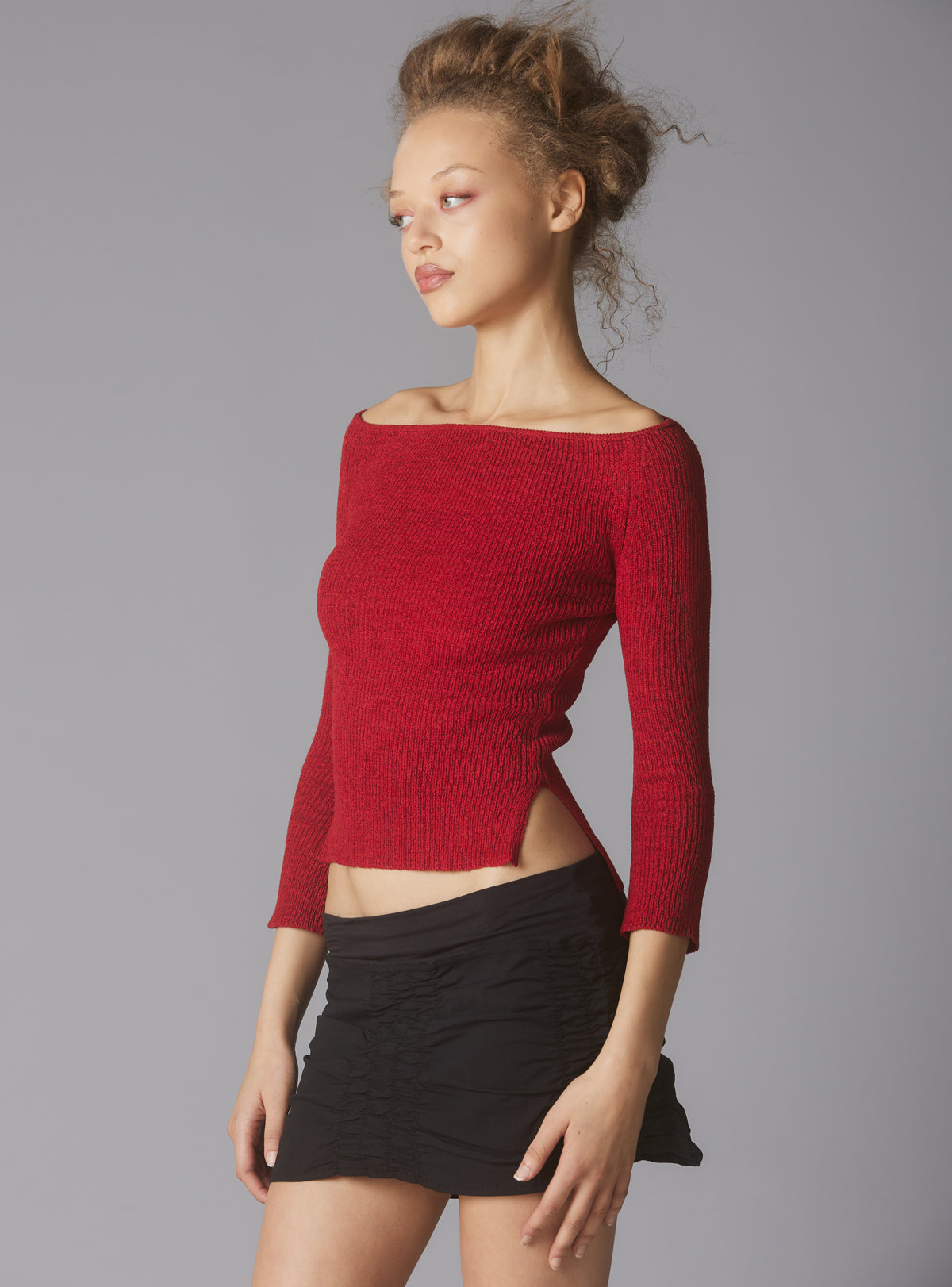 Off The Shoulder Quarter Sleeve Top In Red - UNIF Discount