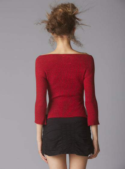 Off The Shoulder Quarter Sleeve Top In Red - UNIF Discount