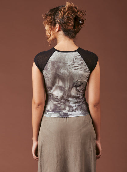 Graphic T-Shirt With Cap Sleeves - UNIF Sale