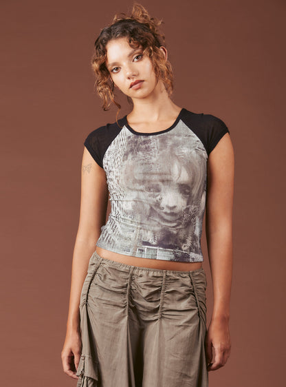 Graphic T-Shirt With Cap Sleeves - UNIF Sale