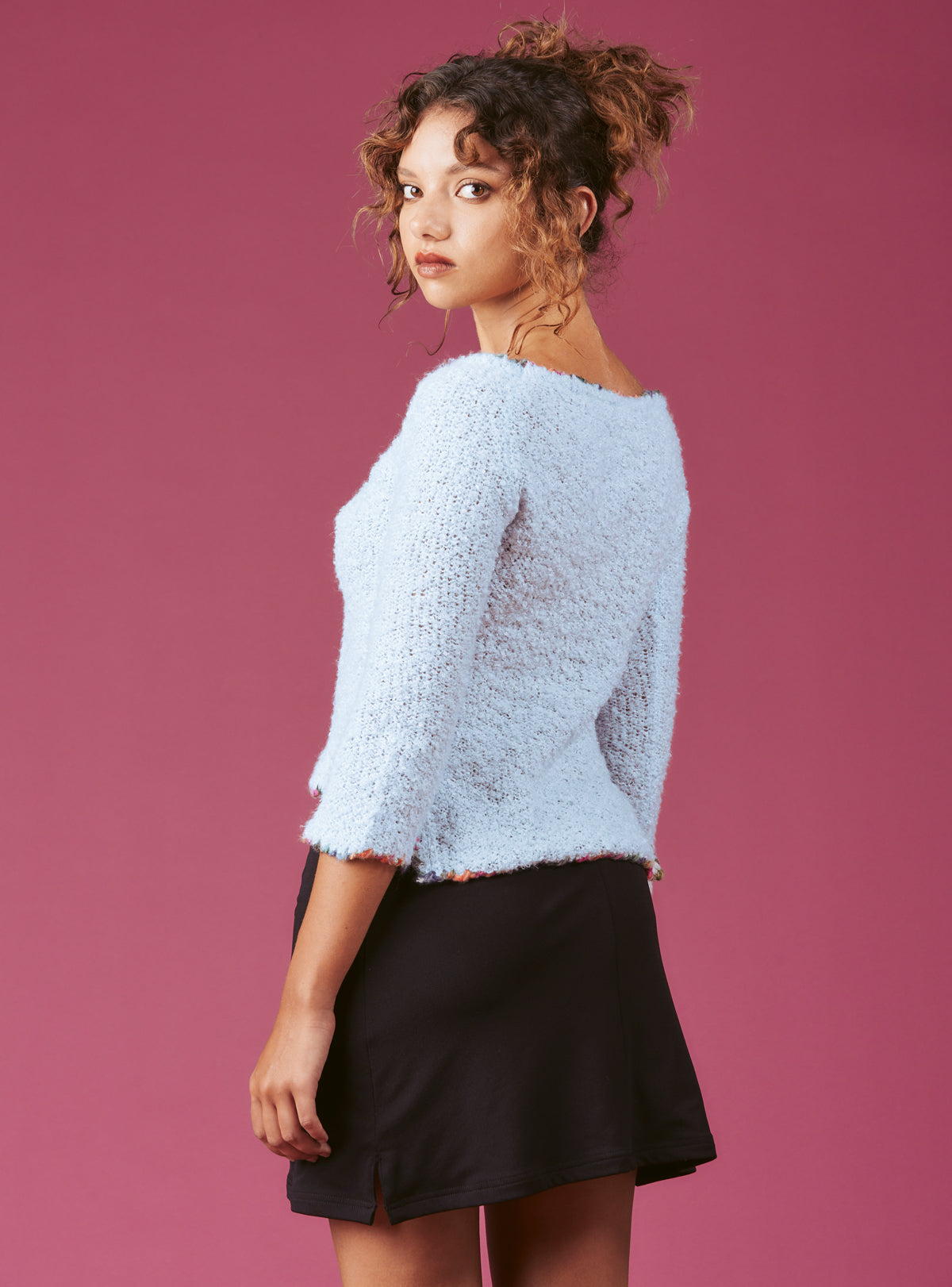 Soft Baby Blue Cropped Boucle-Knit Sweater - UNIF Classic