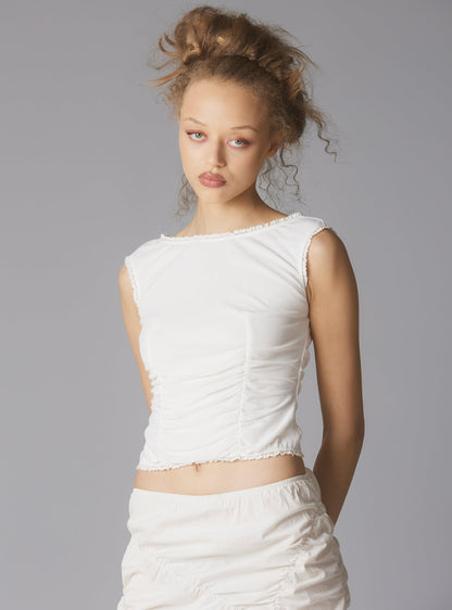 Sleeveless Top With Wide Neck & Ruffled Trim in - UNIF Special Offer
