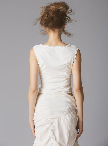 Sleeveless Top With Wide Neck & Ruffled Trim in - UNIF Special Offer