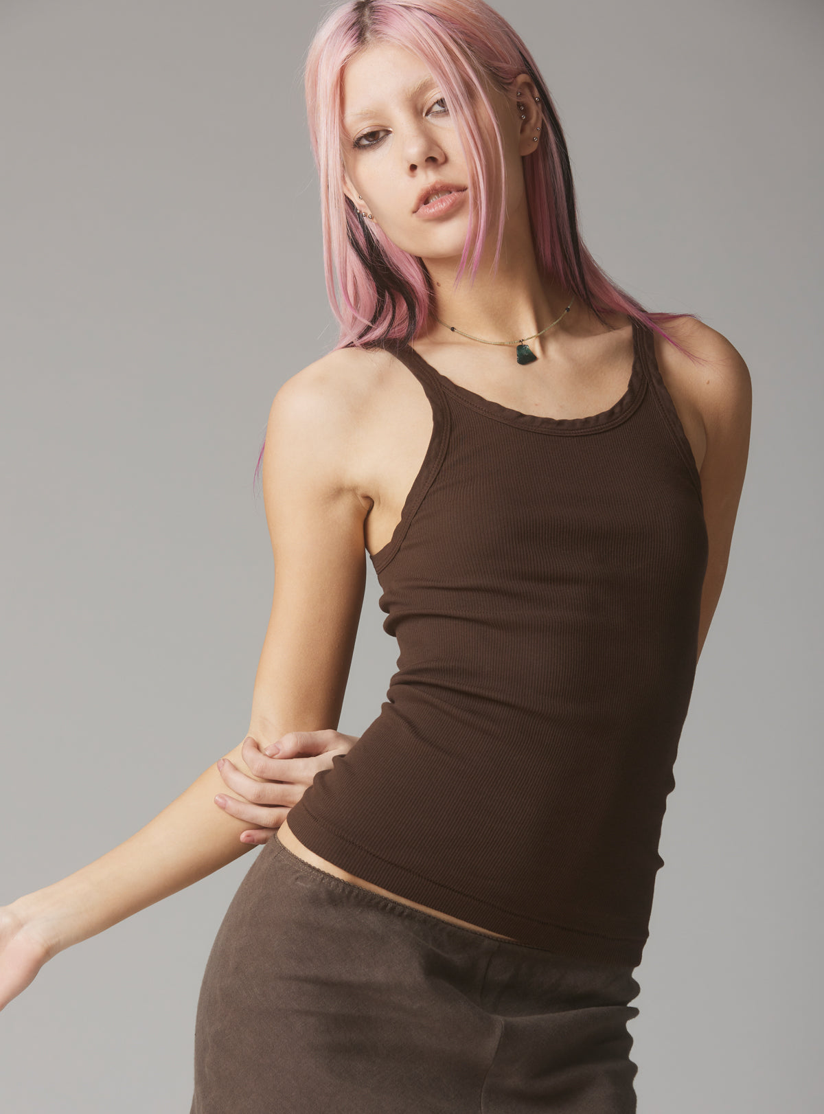 Staple Rib Tank Dark Brown - UNIF Premium