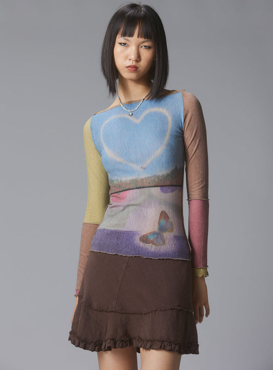Skye Top Y2K allover-print mesh top with custom artwork - UNIF Sale