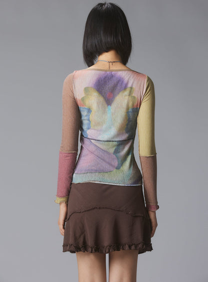 Skye Top Y2K allover-print mesh top with custom artwork - UNIF Sale