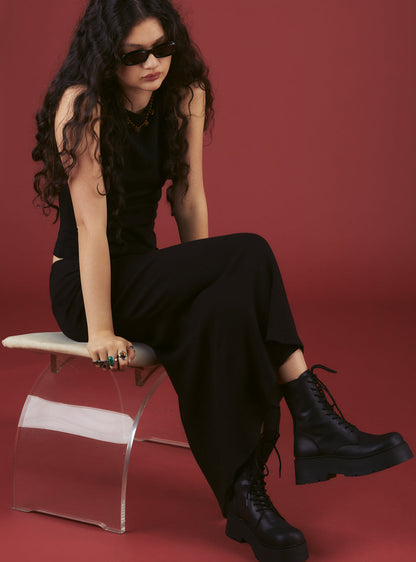 Black Platform Lace-Up Combat Boot - UNIF Quality